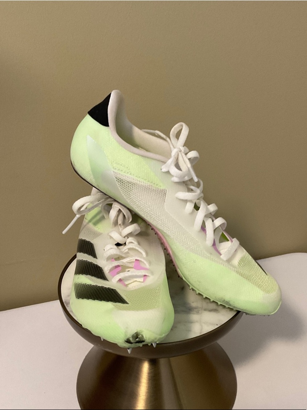 adidas Women’s Neon Green and White Track Spikes